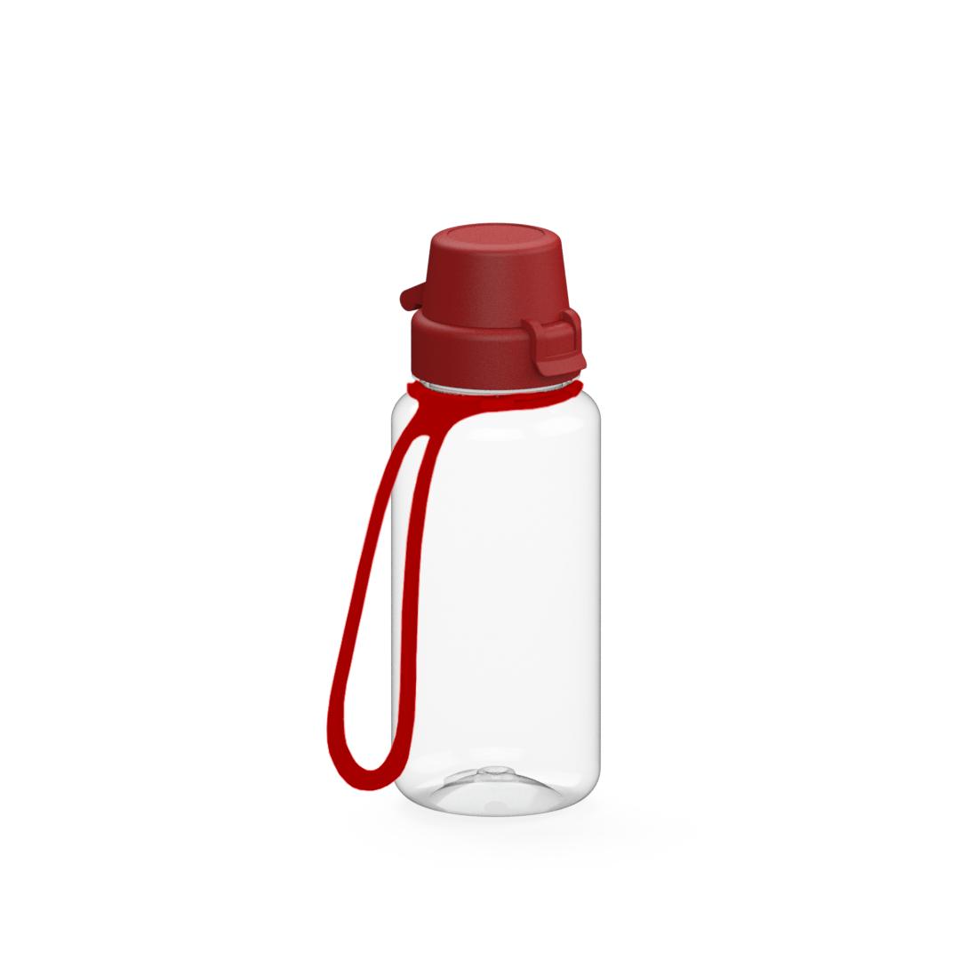 Trinkflasche „School“, 400 ml, inkl. Strap – Transparent / Rot
