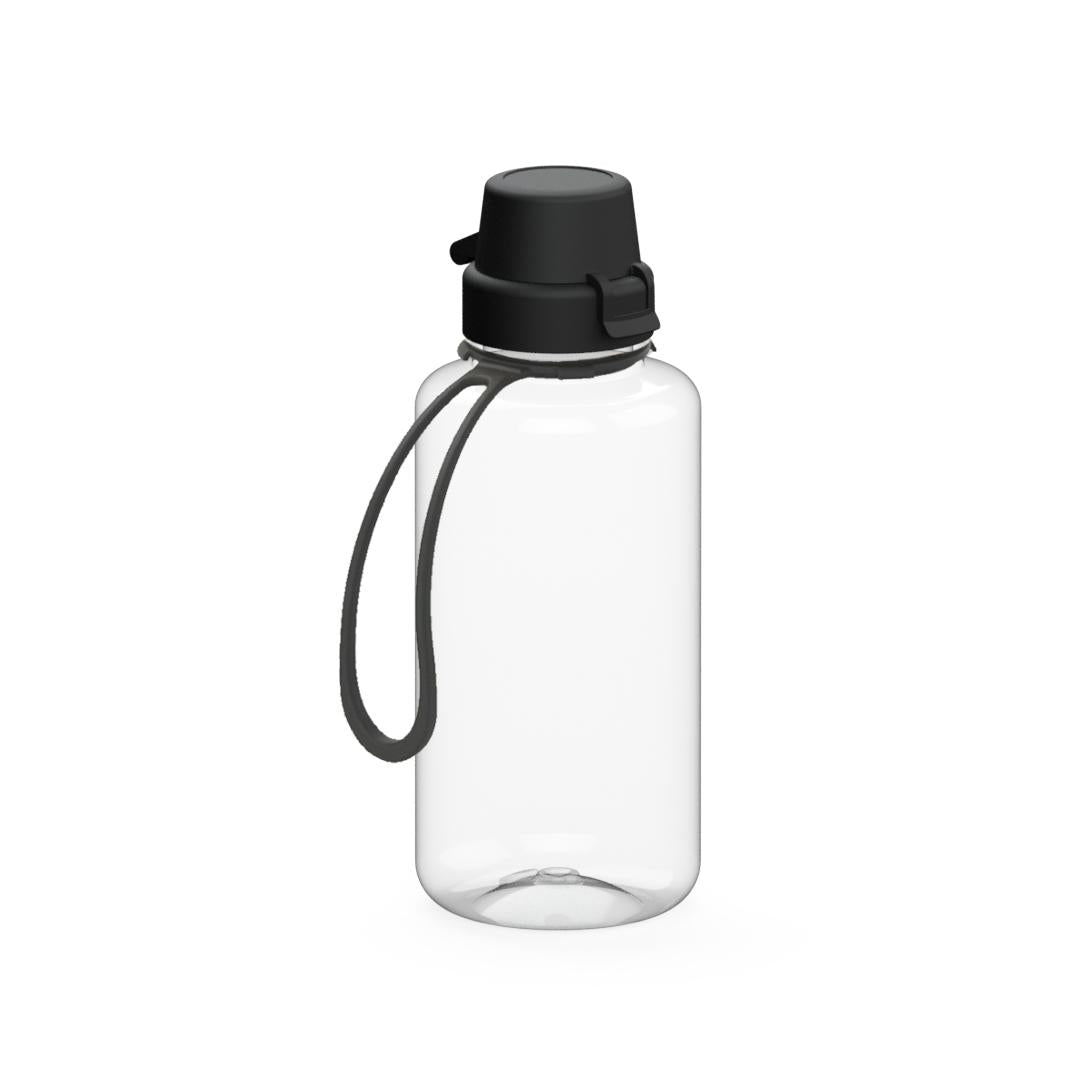Trinkflasche „School“, 700 ml, inkl. Strap – Transparent / Schwarz