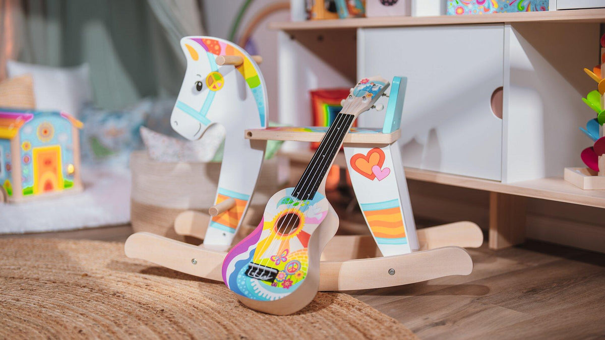 Ukulele Flower Power aus Holz für Kinder ab 5 Jahren – weitere Ansicht