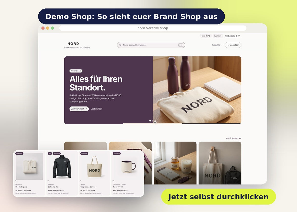 Brand Shop für Teamkleidung: Mitarbeitende wählen Größe und Farbe selbst