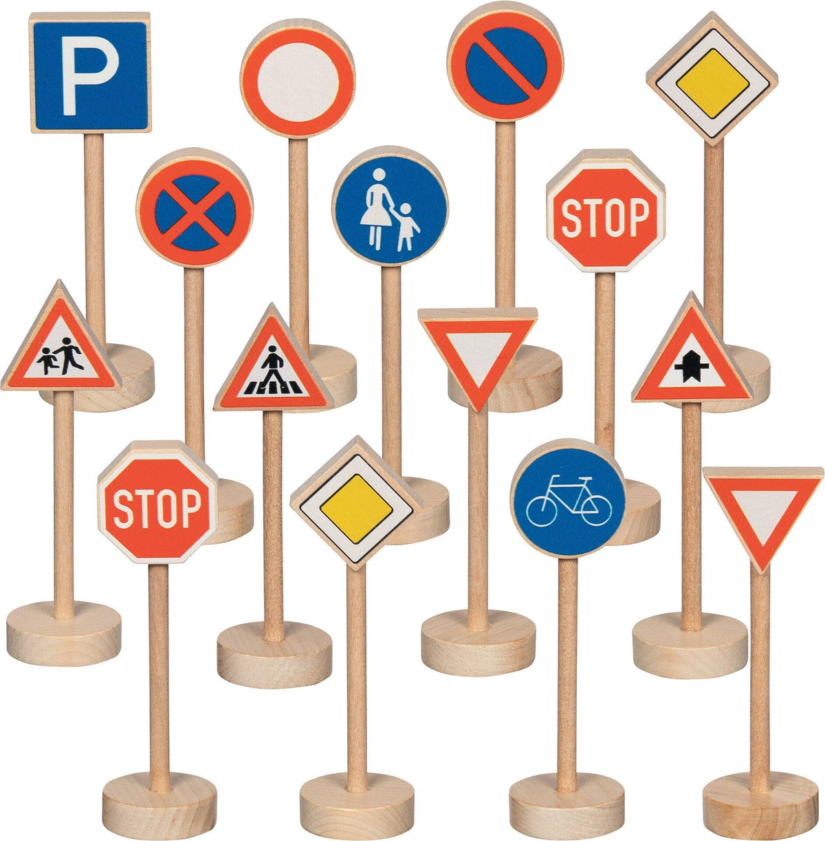 Verkehrszeichen aus Holz, 15 Teile in 13 Designs