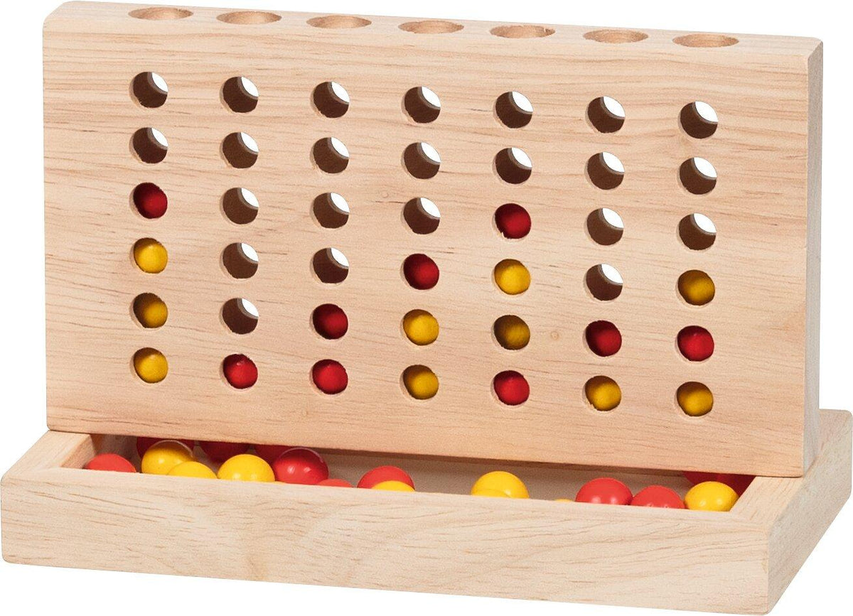 Vier gewinnt Spiel aus Holz mit Lochbrett und 42 Kugeln – Ansicht
