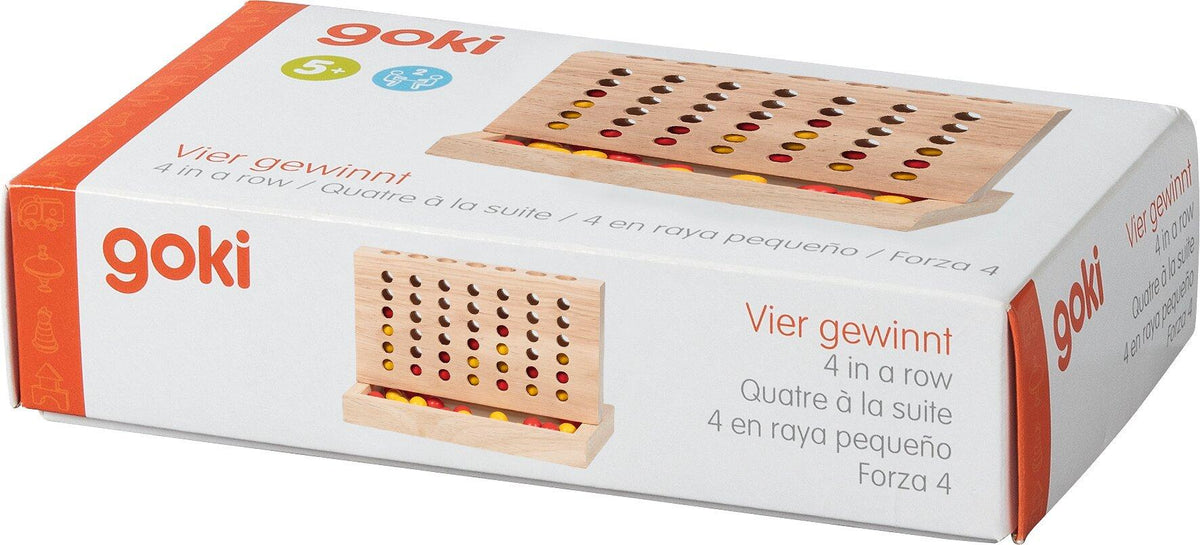 Vier gewinnt Spiel aus Holz mit Lochbrett und 42 Kugeln – Verpackung