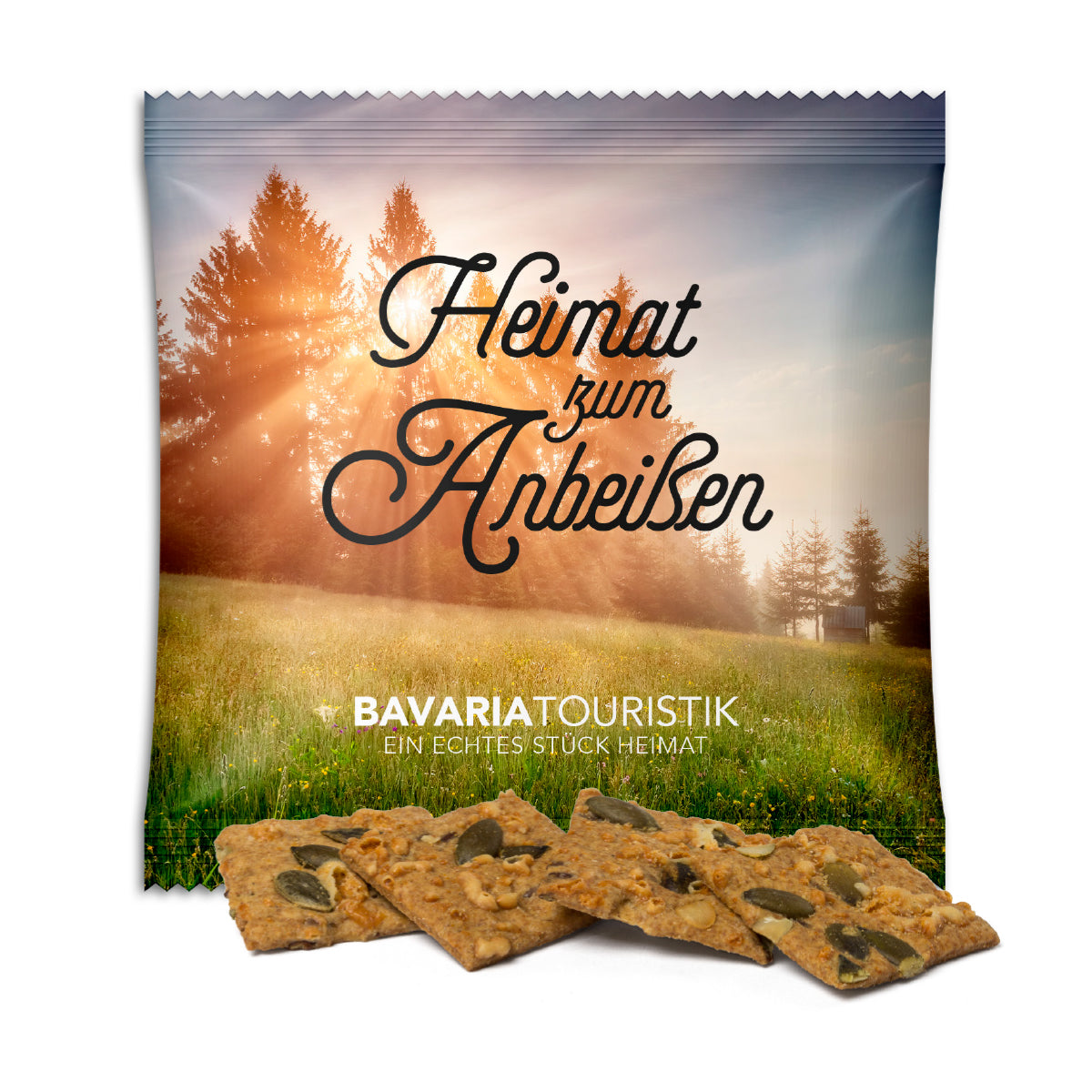 Vollkorn Snack Käse Kürbiskern im bedruckten Werbetütchen