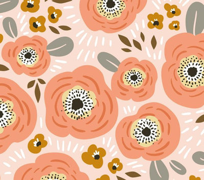 Standarddesign Mohnblumen Apricot für bedruckte Wachstücher