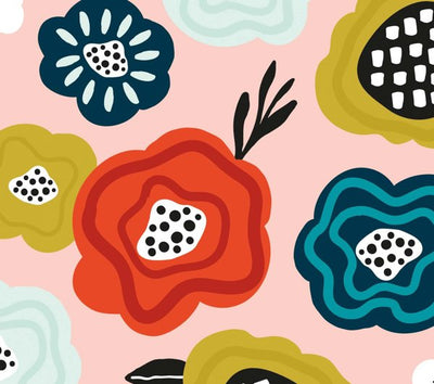 Standarddesign Blumen auf Blaugrau für bedruckte Wachstücher