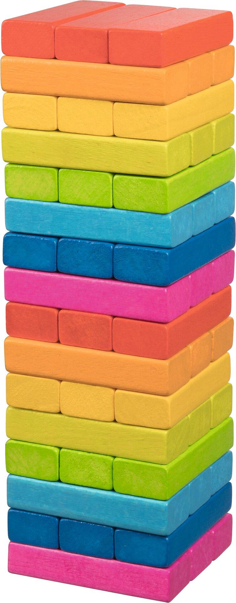 Wackelturm Regenbogen aus Holz mit 48 bunten Steinen – Ansicht