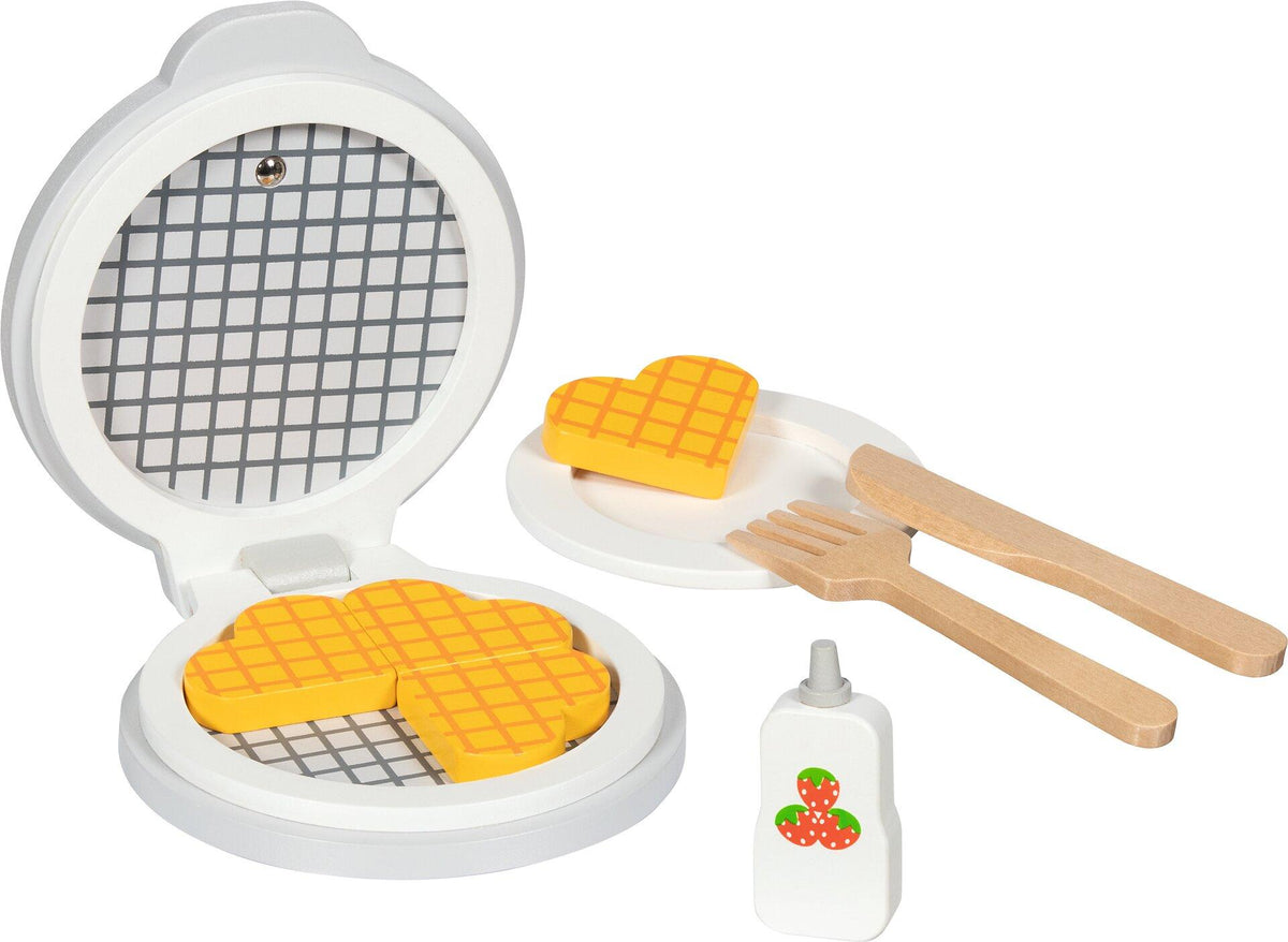 Waffeleisen aus Holz mit Waffeln, Teller und Besteck, 9 Teile – weitere Ansicht