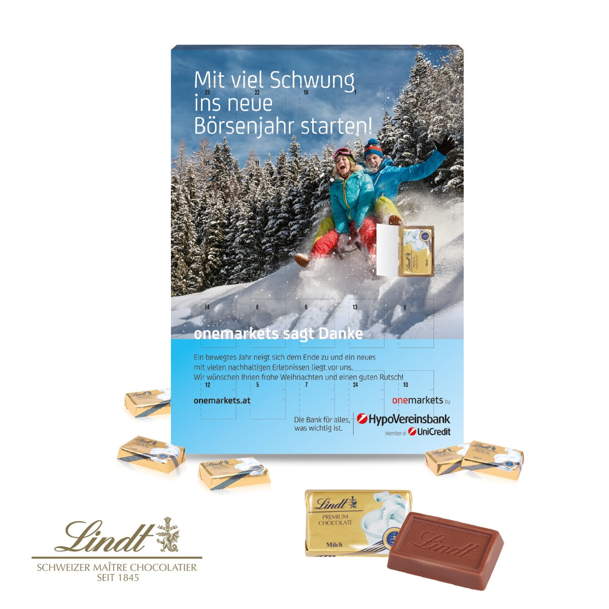 Wand Adventskalender mit großer Werbefläche und 24 Türchen