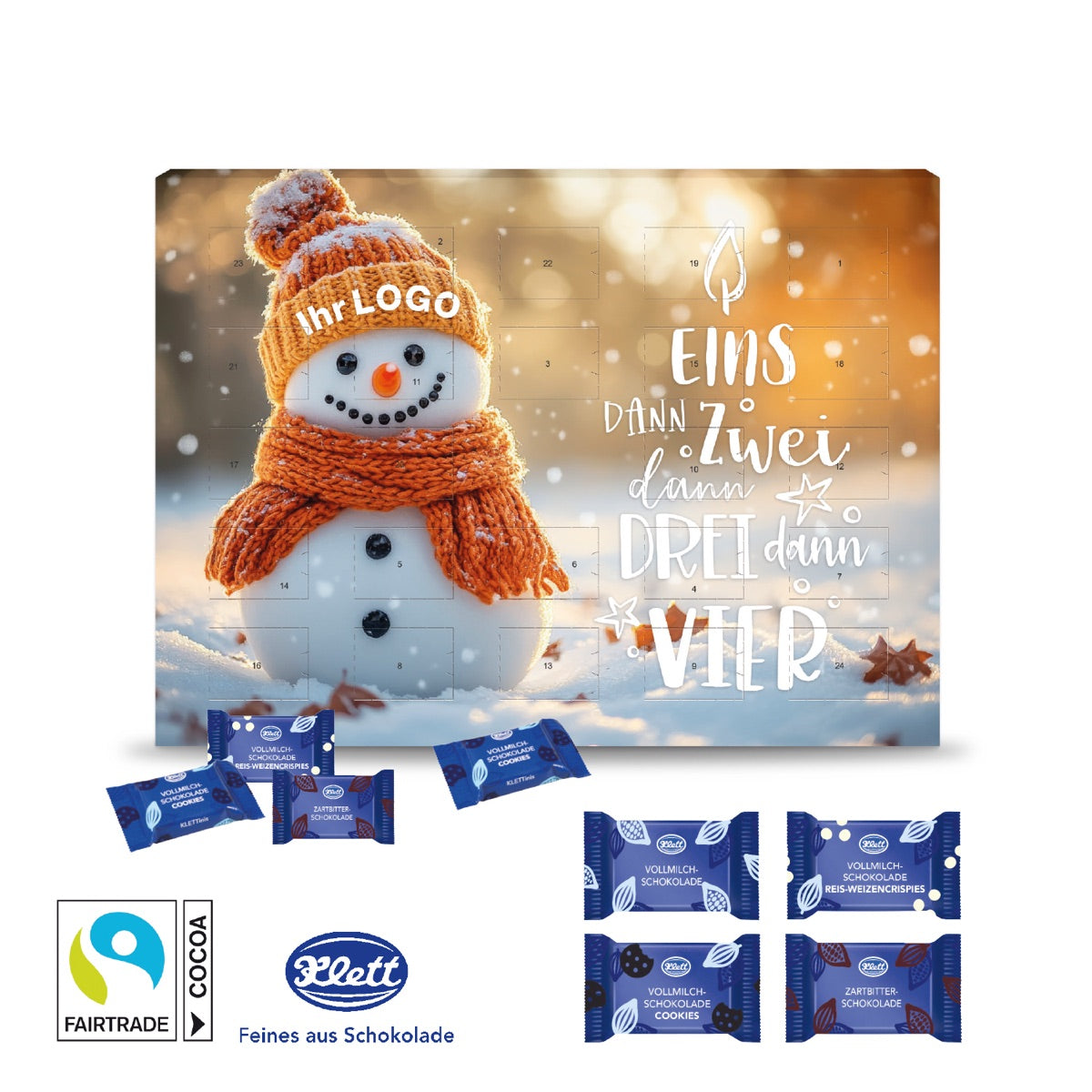 Wand Adventskalender mit Klett Fairtrade Schokolade