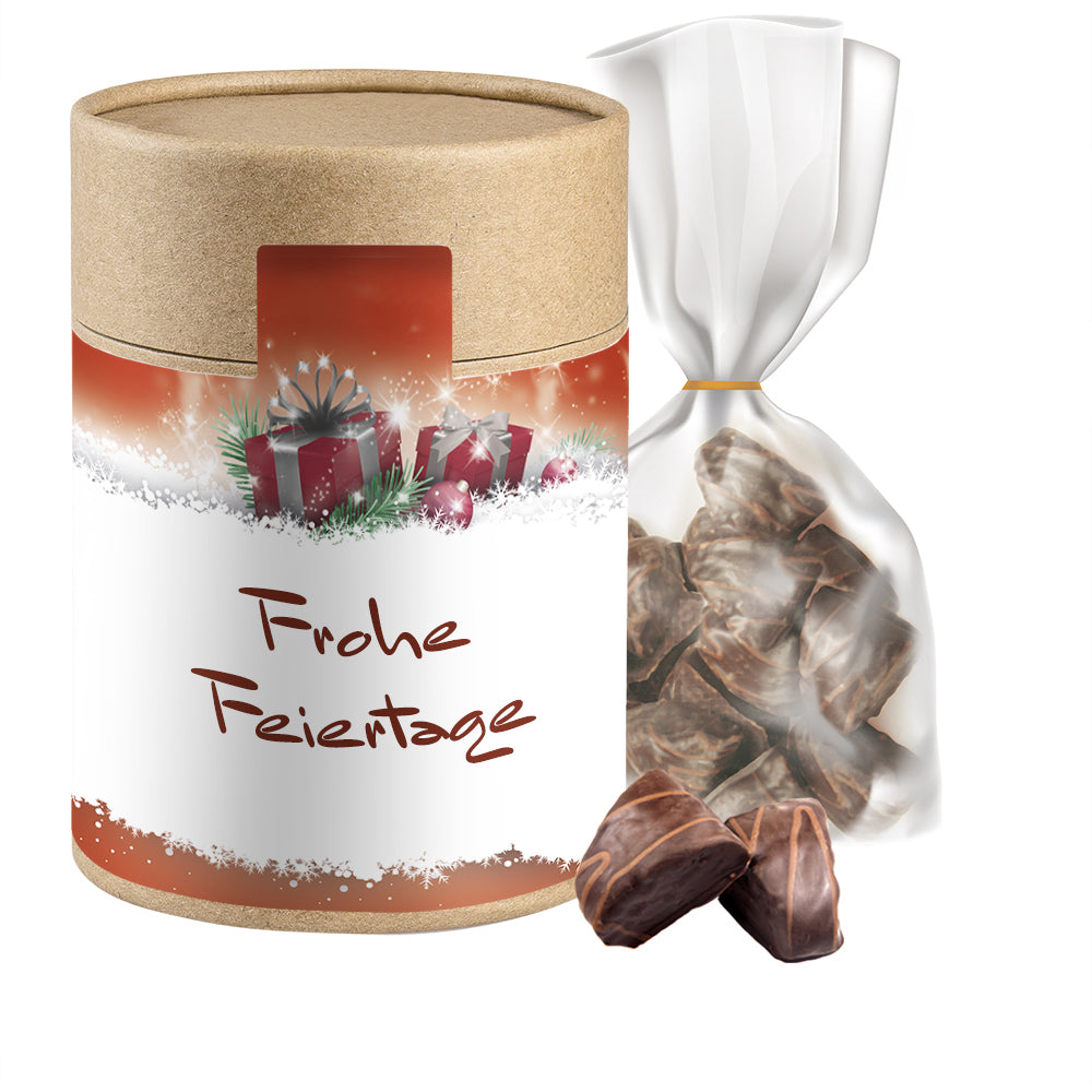 Weihnachtsgebäck im Beutel in der Kraftpapierdose