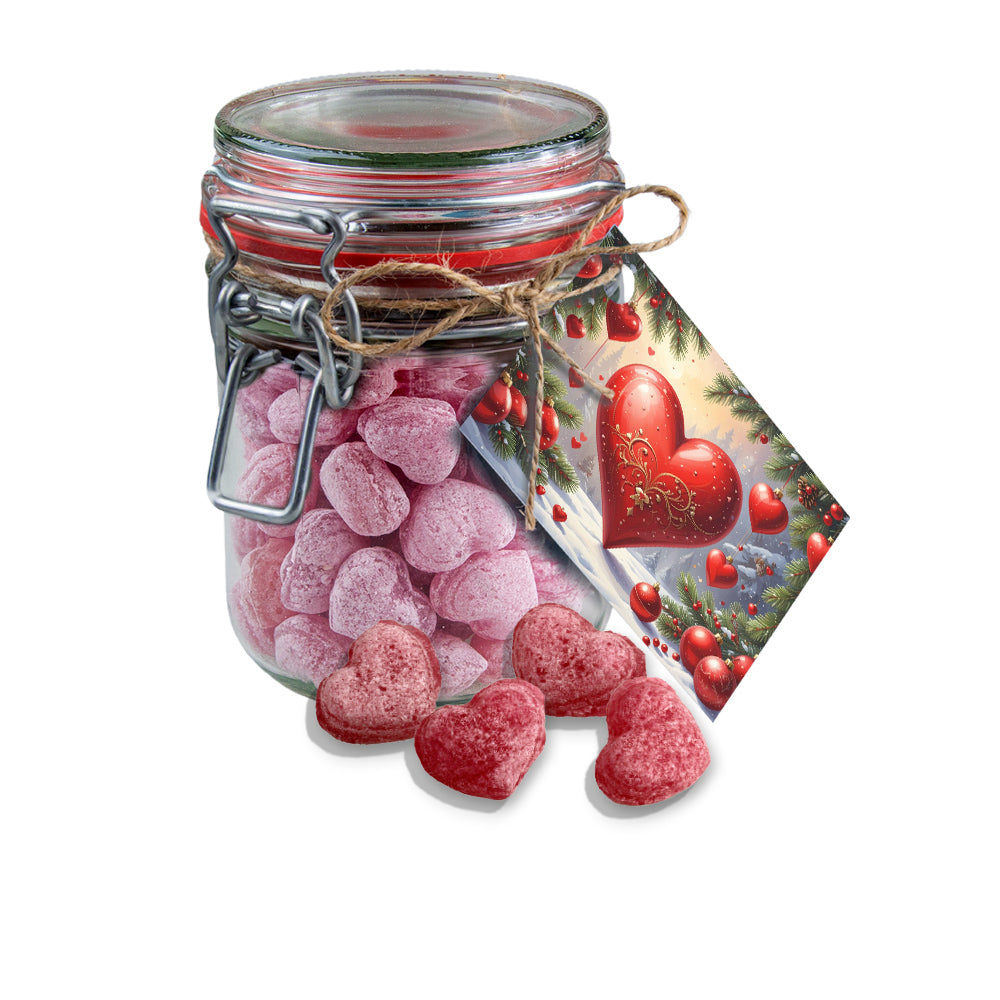 Weihnachtsglas mit Werbekarte und Mandeln – Glühwein Herzen, ca. 250 g