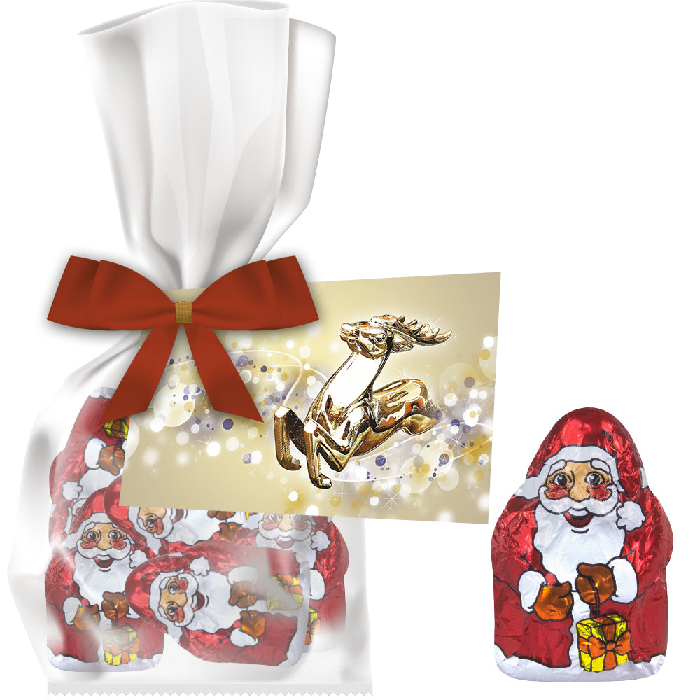 Weihnachtsmandeln im Flachbeutel mit Werbekarte – Mini Schoko Weihnachtsmänner, ca. 35 g