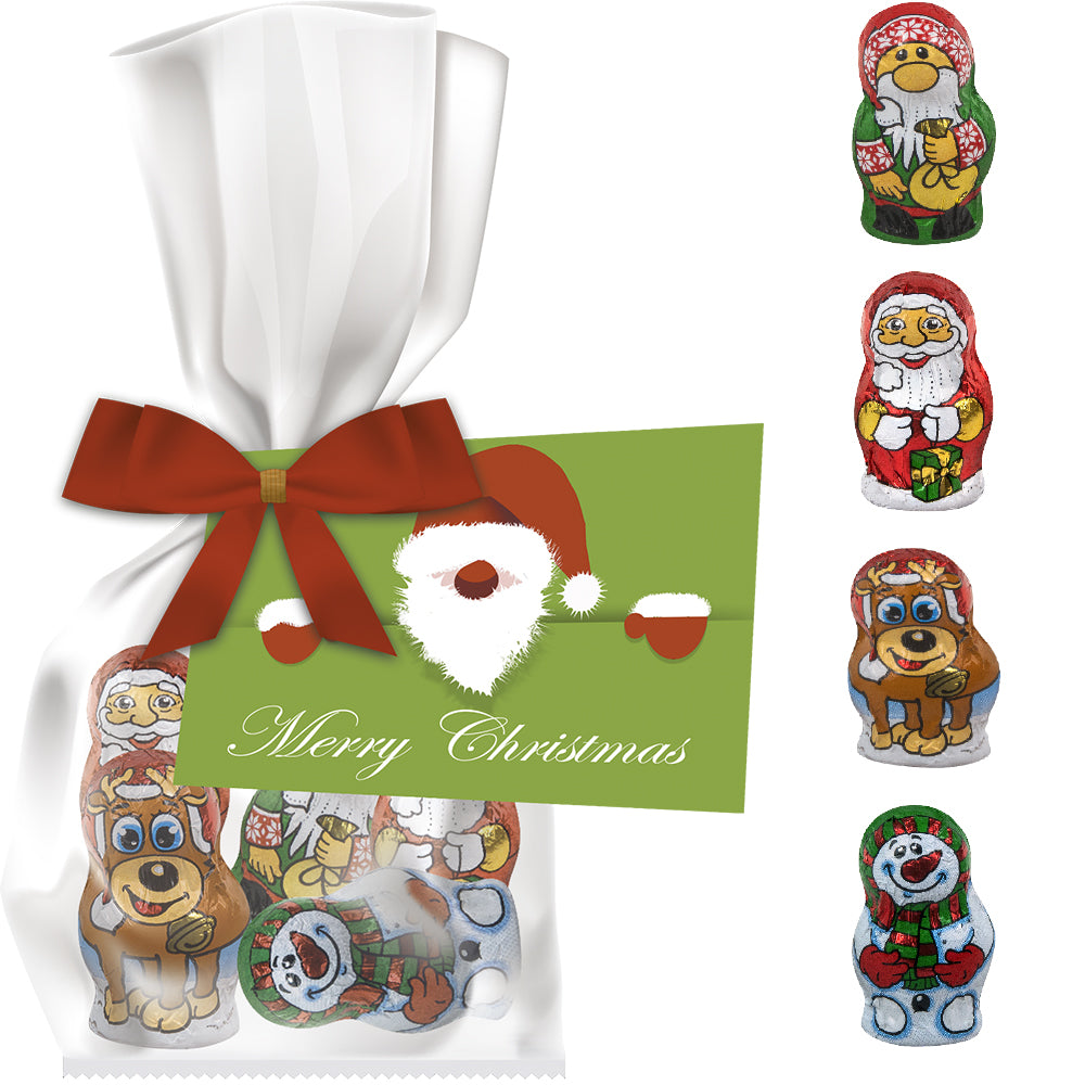 Weihnachtsmandeln im Flachbeutel mit Werbekarte – Schoko Weihnachts Mix, ca. 35 g