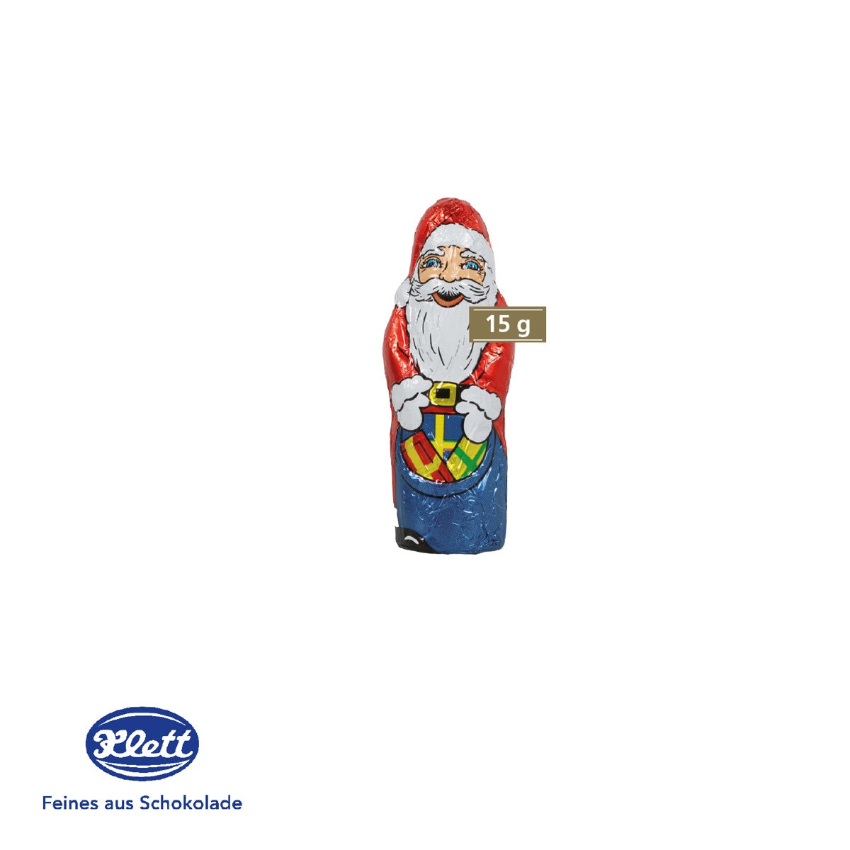 Werbebox geöffnet mit kleinem Vollmilch Nikolaus von Klett