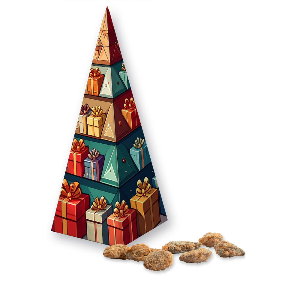Weihnachtspyramide mit Marzipansternen und Mandeln – Feuergebrannte Mandeln ohne Zuckerzusatz, ca. 30 g