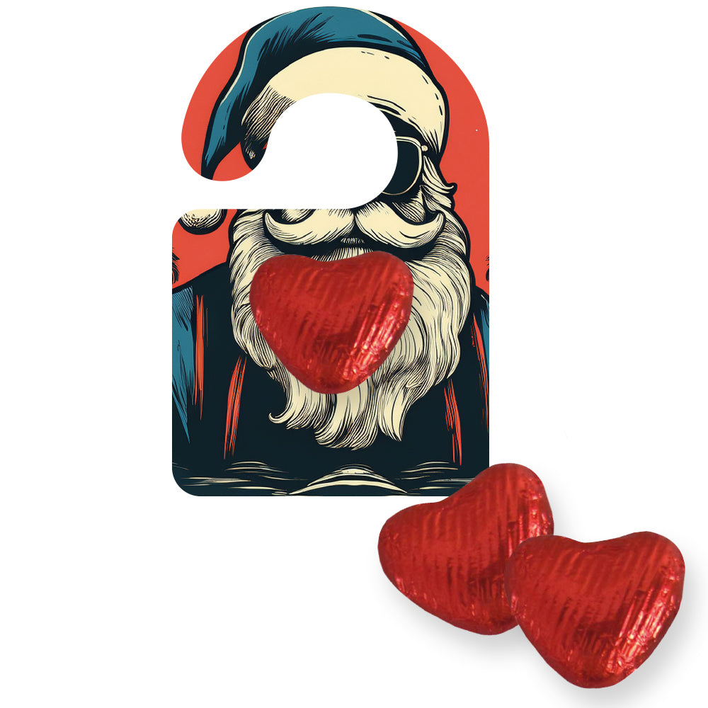 Weihnachtsschokolade auf dem Flyer zum Aufhängen – Schoko Herzen, ca. 5 g