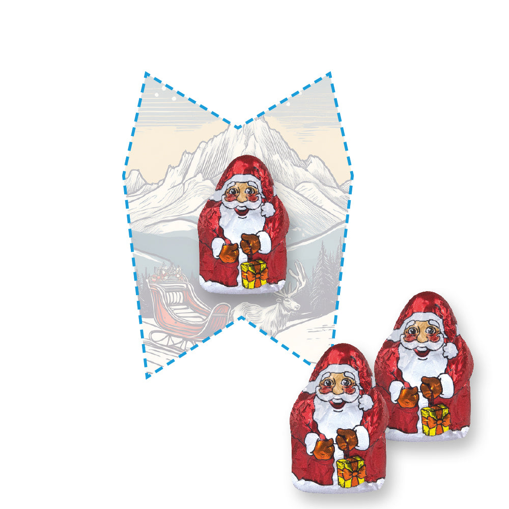 Weihnachtsschokolade auf der Flyerkarte in eigener Form – Mini Schoko Weihnachtsmänner, ca. 7 g