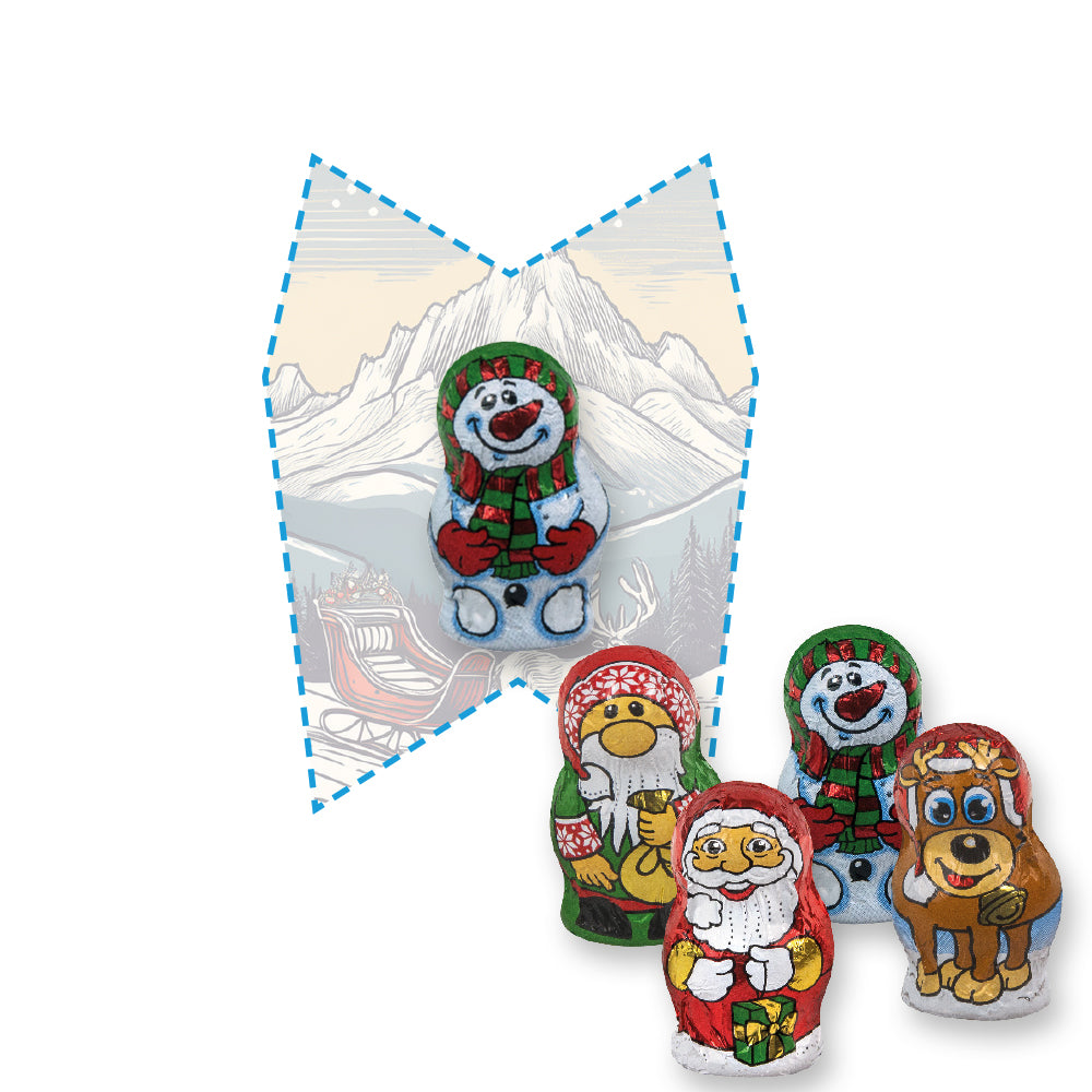 Weihnachtsschokolade auf der Flyerkarte in eigener Form – Schoko Weihnachts Mix, ca. 7 g