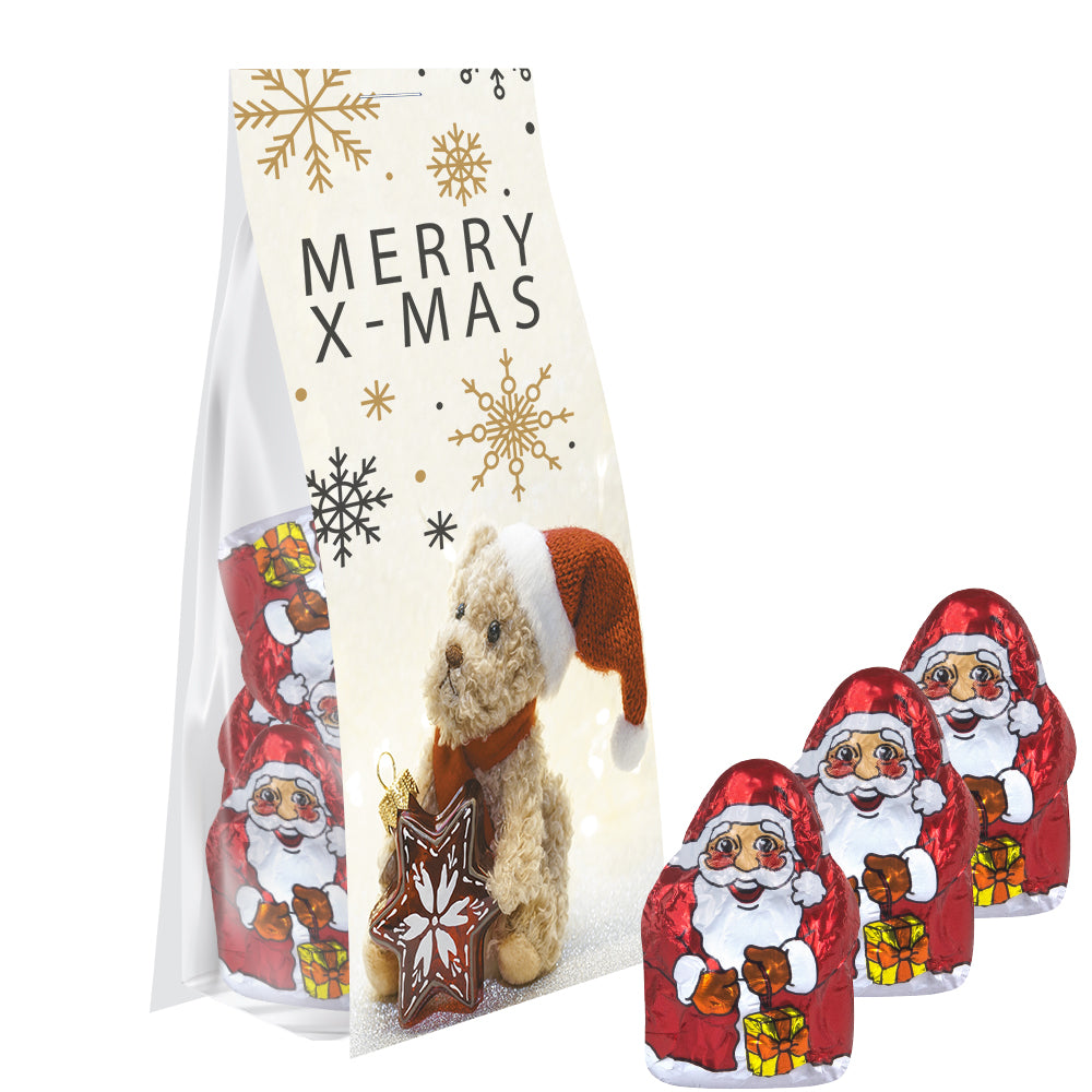 Weihnachtsschokolade im Standbeutel mit Werbereiter