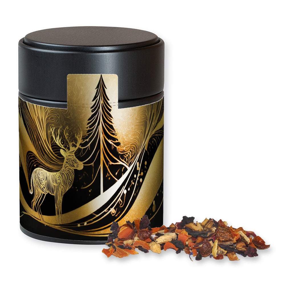 Weihnachtstee in der Metalldose Midi schwarz – Kaminfeuer Tee, ca. 60 g