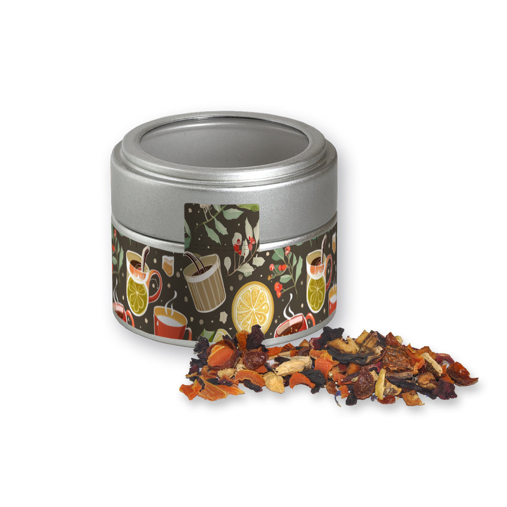 Weihnachtstee in der silbernen Metalldose Mini – Kaminfeuer Tee, ca. 30 g