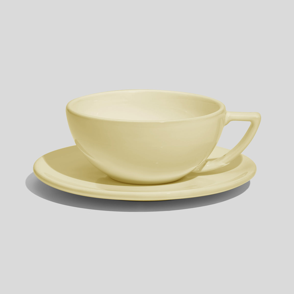 Weite Schalentasse mit Dreiecksgriff und Untertasse 280 ml – Ecru