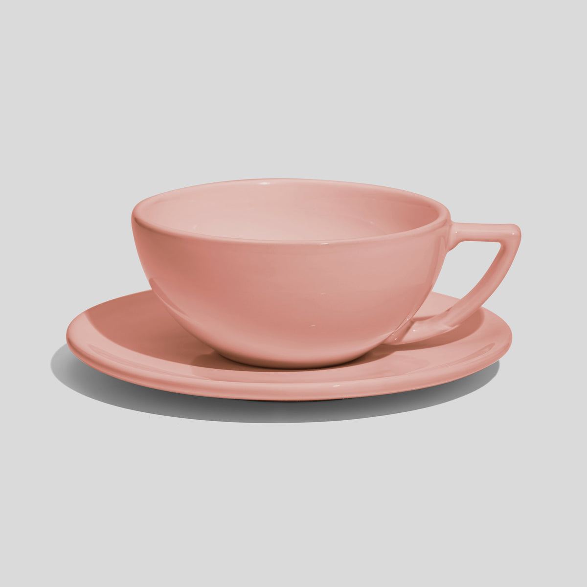 Weite Schalentasse mit Dreiecksgriff und Untertasse 280 ml – Rosa