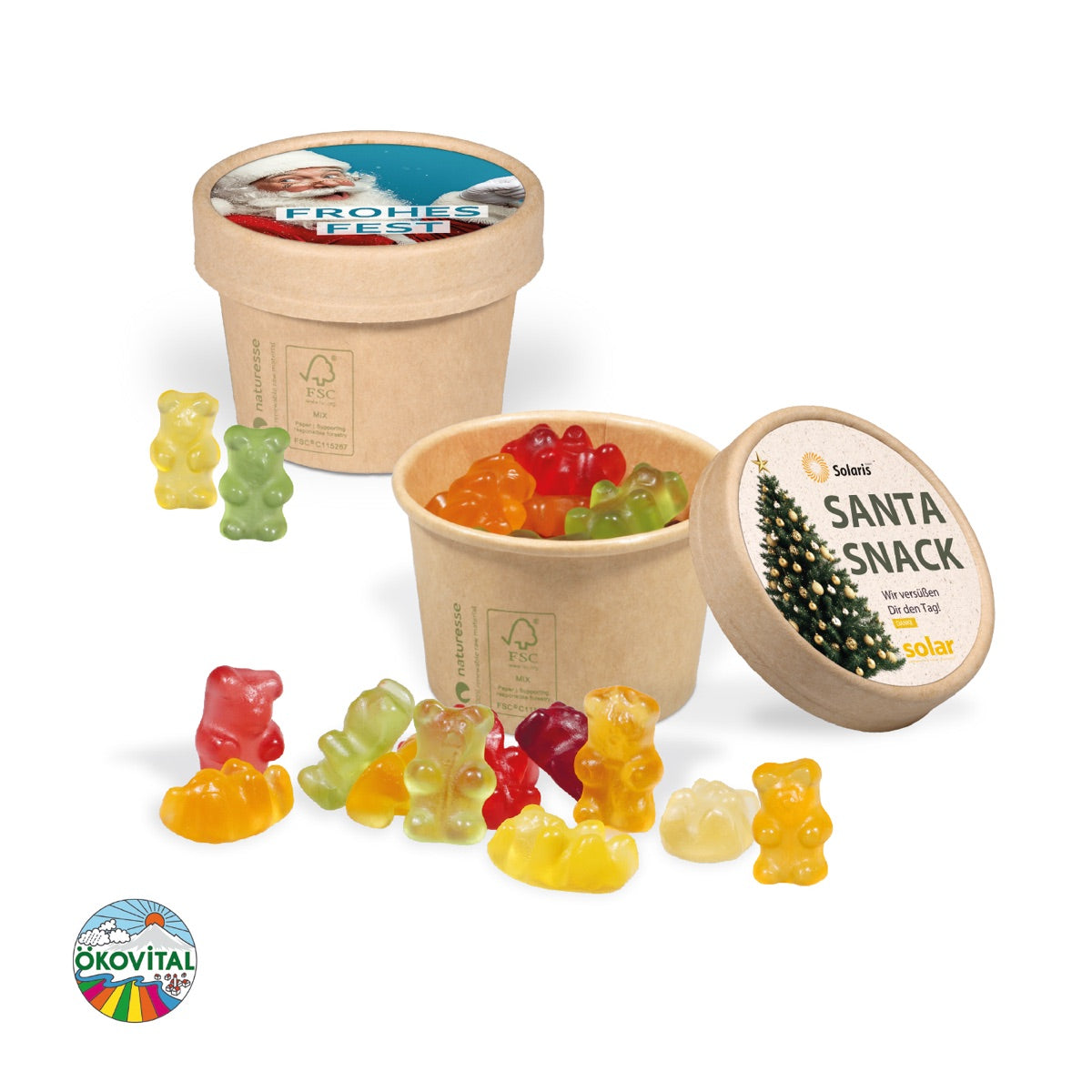 Werbe Fruchtgummi Paperbox mit Einleger Weihnachtsedition
