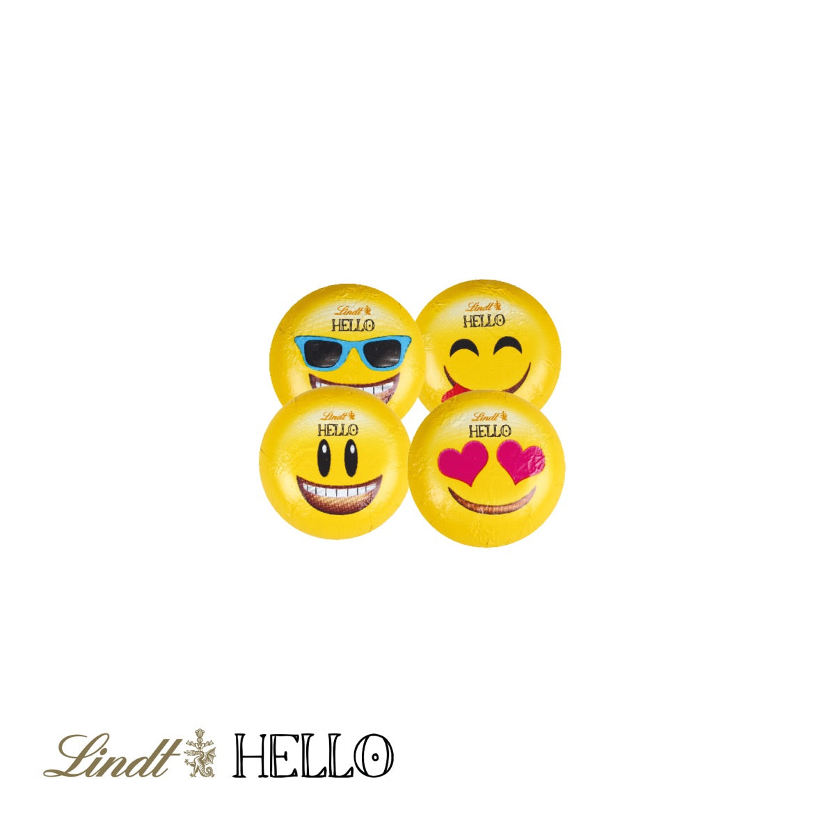 Offene Klappkarte mit einem Lindt HELLO Mini Emoti
