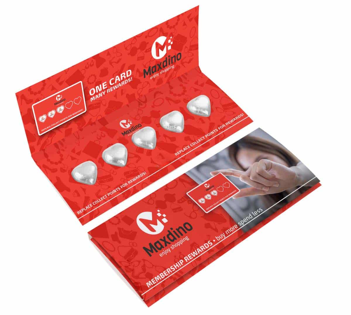 Werbekarte mit 5 Schokoladenherzen, 25 g