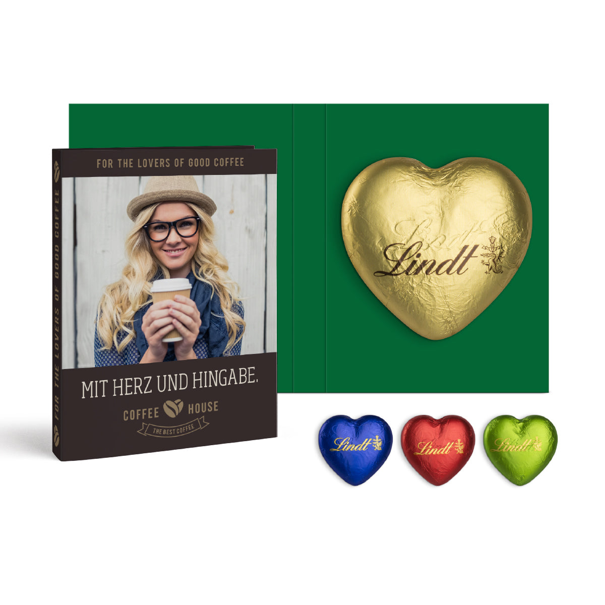 Werbekarte mit Lindt Schokoladen Herz 20 g