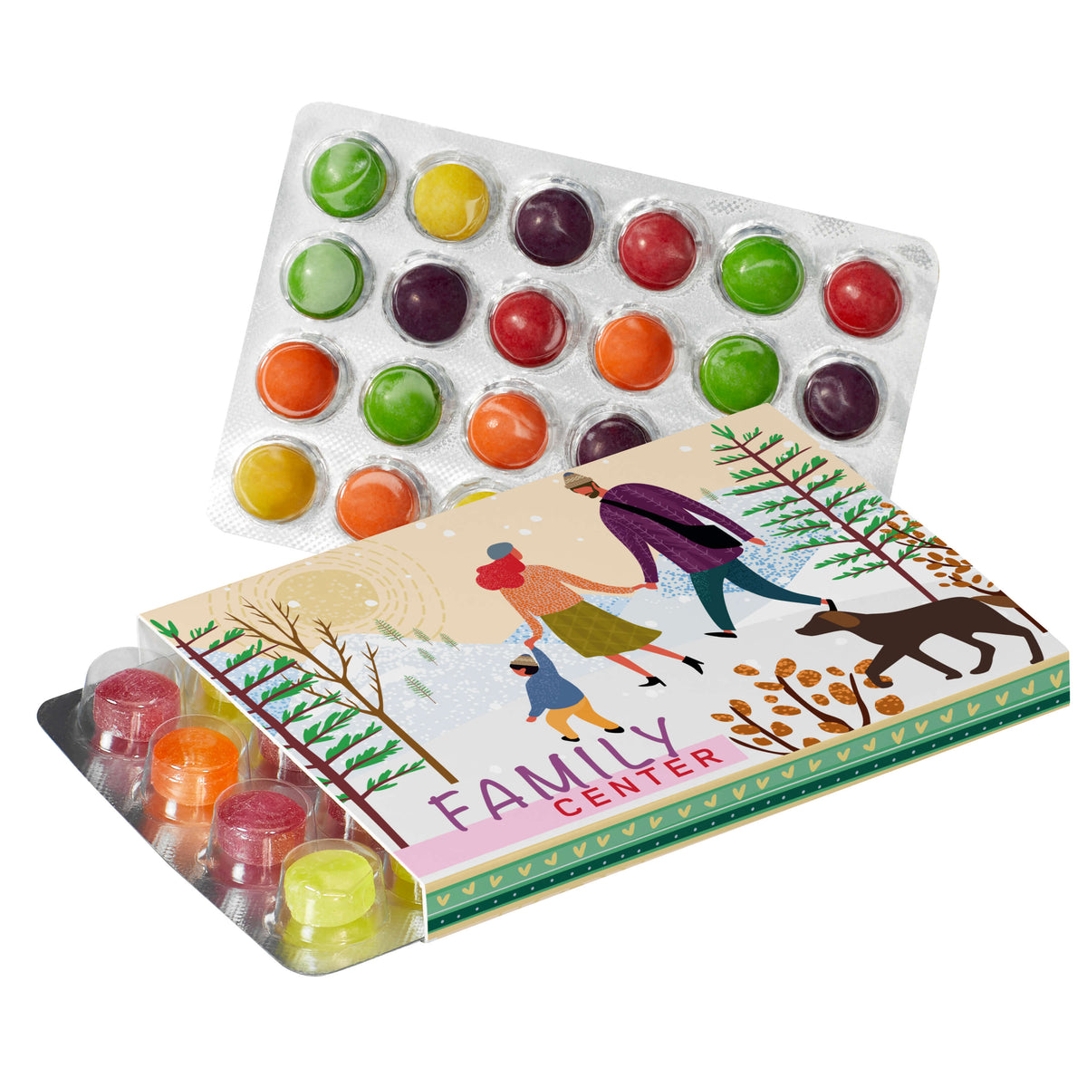 Weißer Werbeschuber mit Firmenmotiv für den Mini Adventskalender, 10 mm hoch