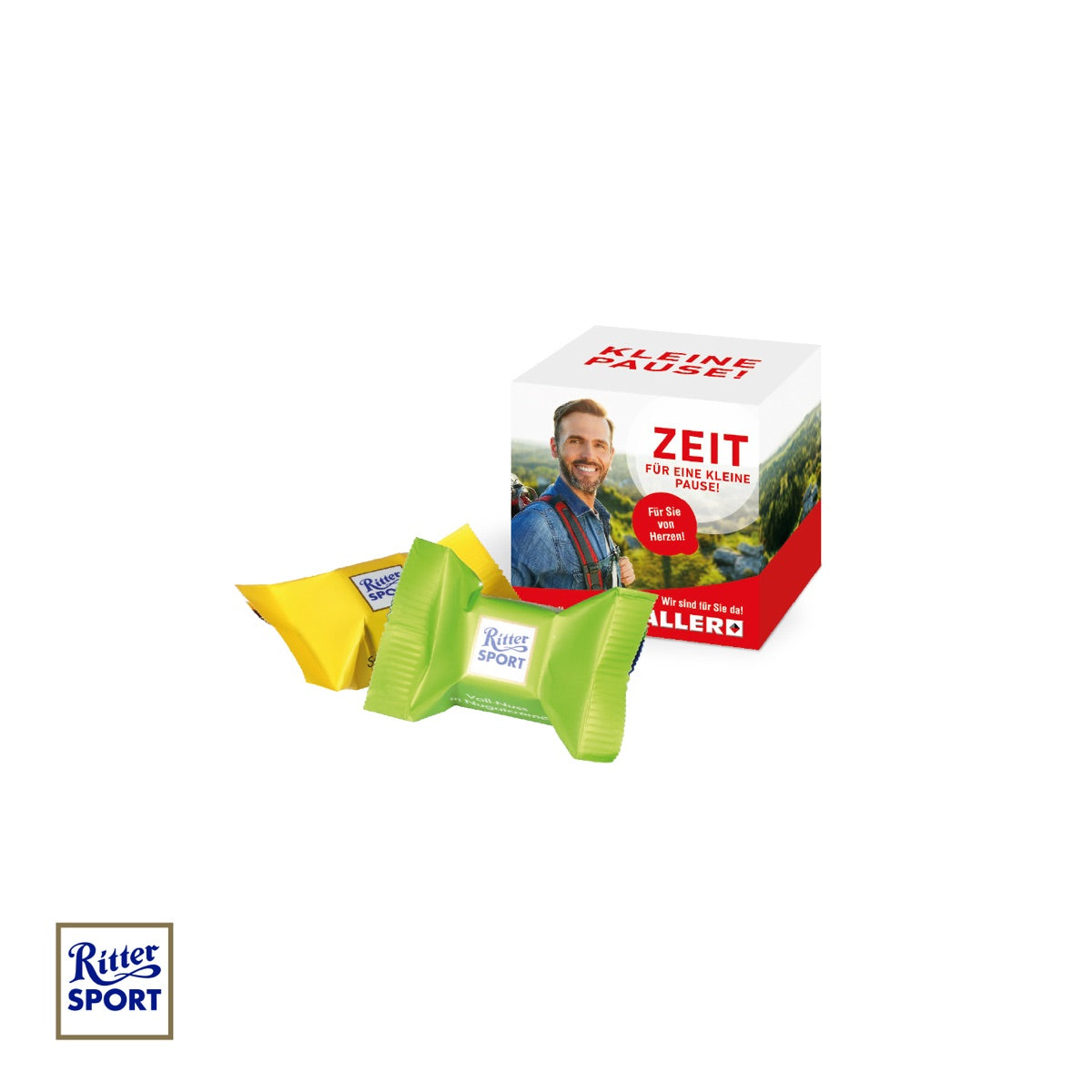Werbewürfel mit Ritter SPORT Schokowürfel