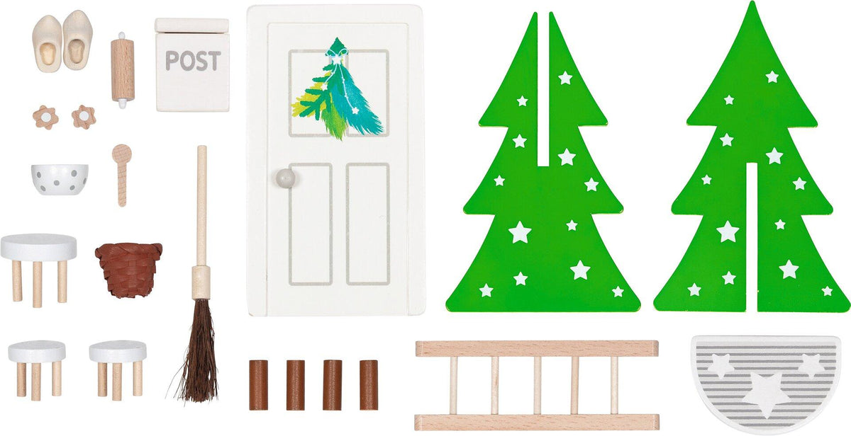 Wichteltür mit Accessoires aus Holz, 22 Teile – weitere Ansicht