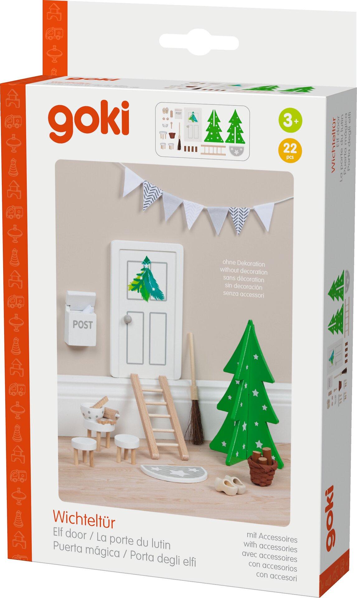 Wichteltür mit Accessoires aus Holz, 22 Teile – Verpackung