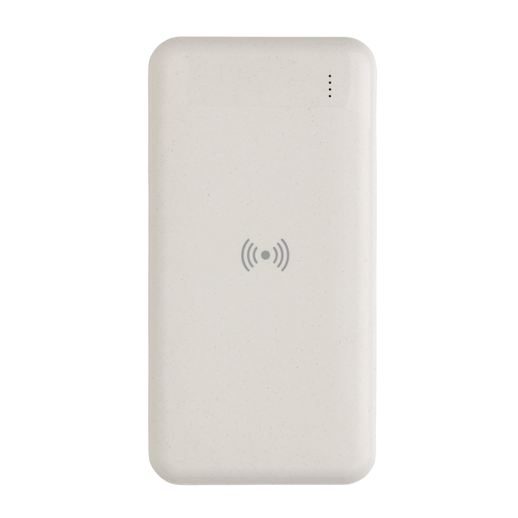 Wireless Powerbank aus RCS Standard recyceltem Kunststoff – weiß
