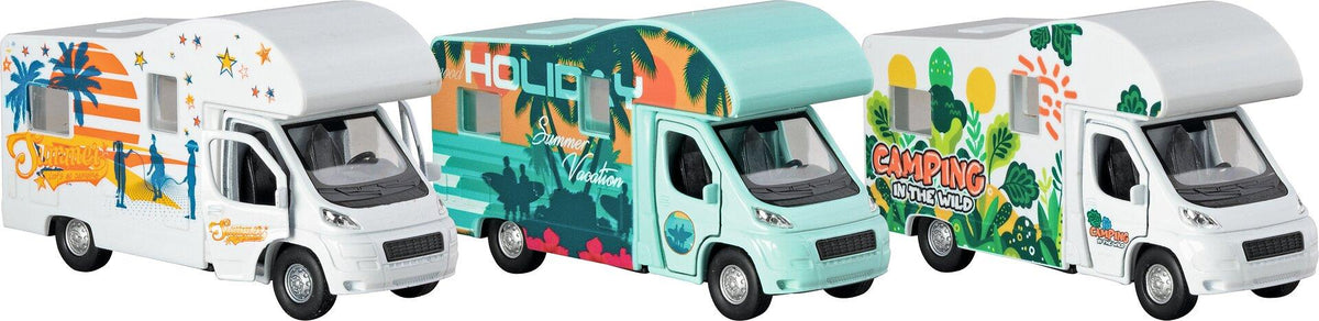 Wohnmobil Modellauto mit Rückzugmotor in drei Motiven von goki – Ansicht