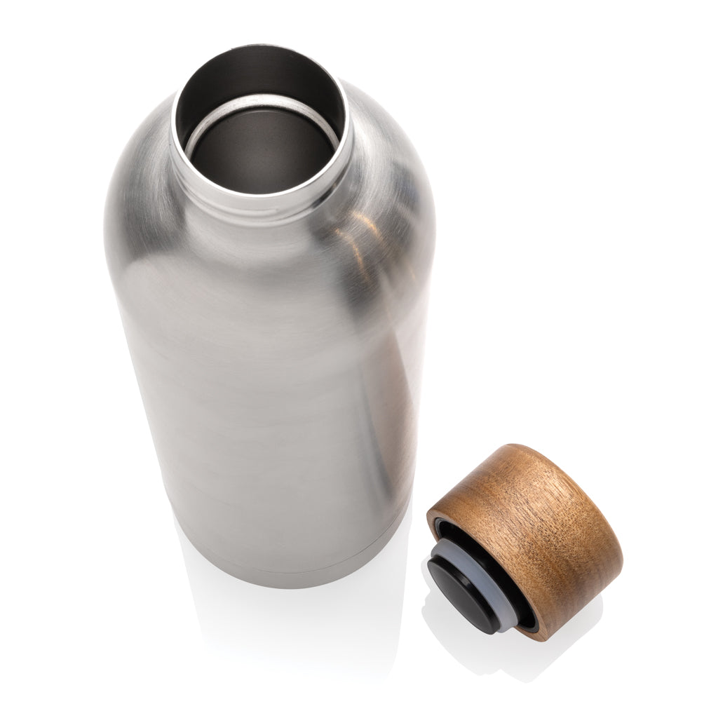 Wood Vakuumflasche aus RCS recyceltem Stainless-Steel – silber