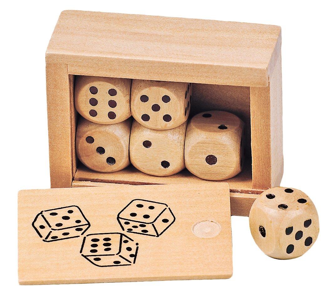 Würfelkasten mit sechs Holzwürfeln und Deckel