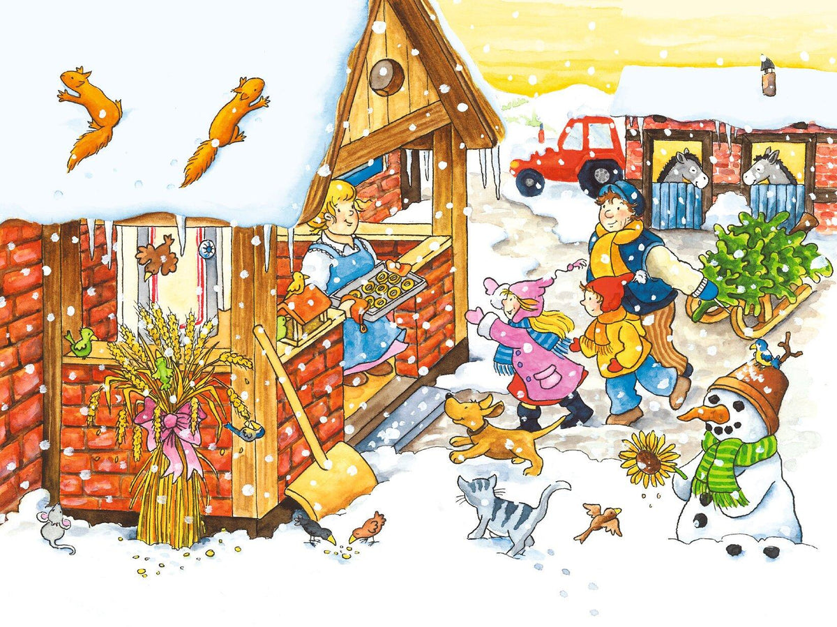 Würfelpuzzle Jahreszeiten auf dem Bauernhof aus Holz – Gesamtansicht