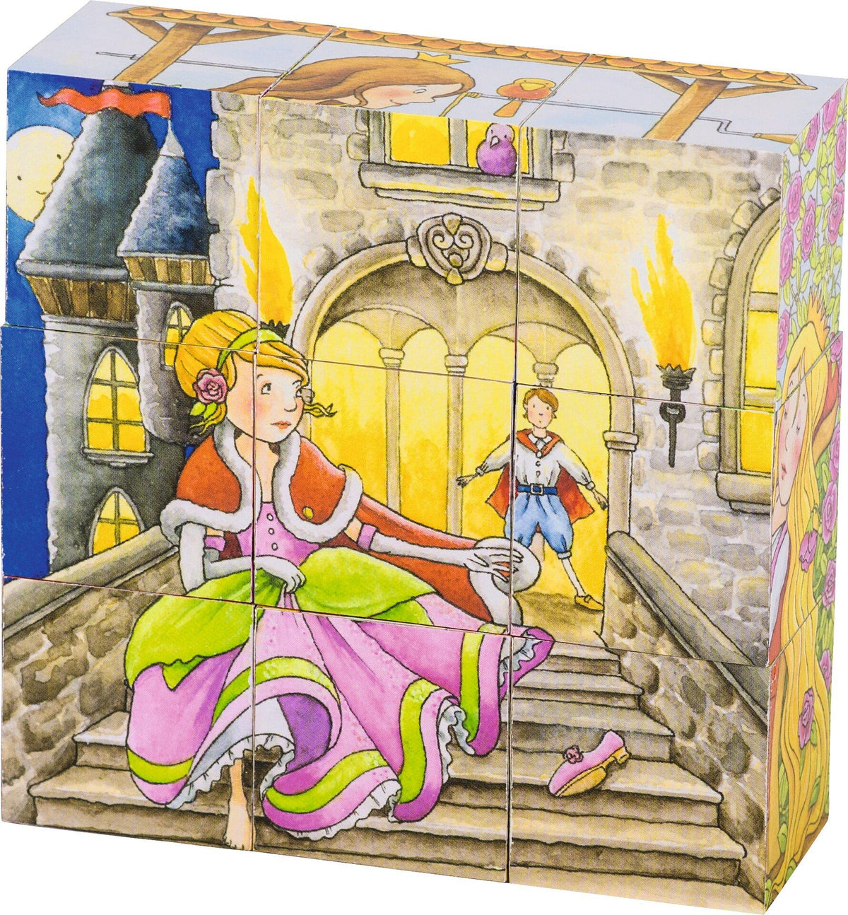 Würfelpuzzle Märchen mit neun Würfeln aus Holz von goki – Gesamtansicht