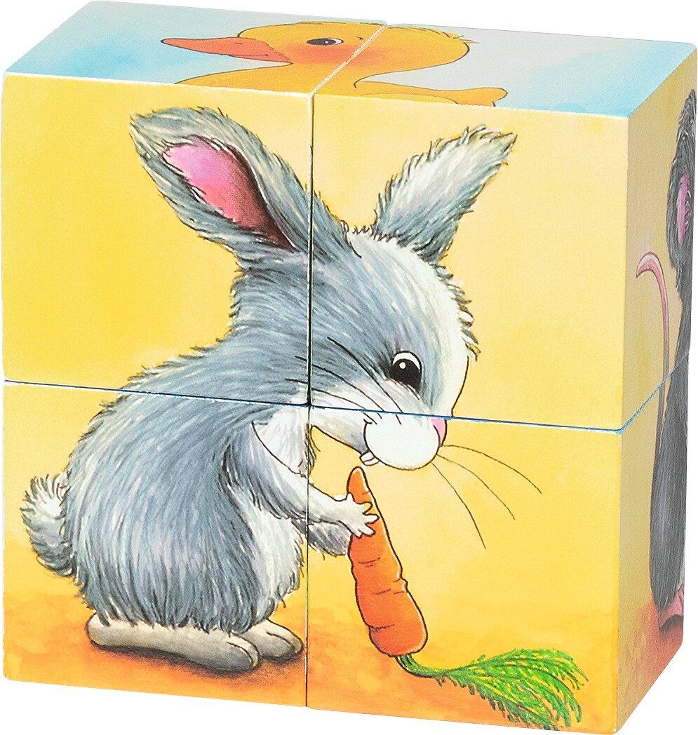 Würfelpuzzle Tierkinder mit Bär und Hund von goki – Detailansicht