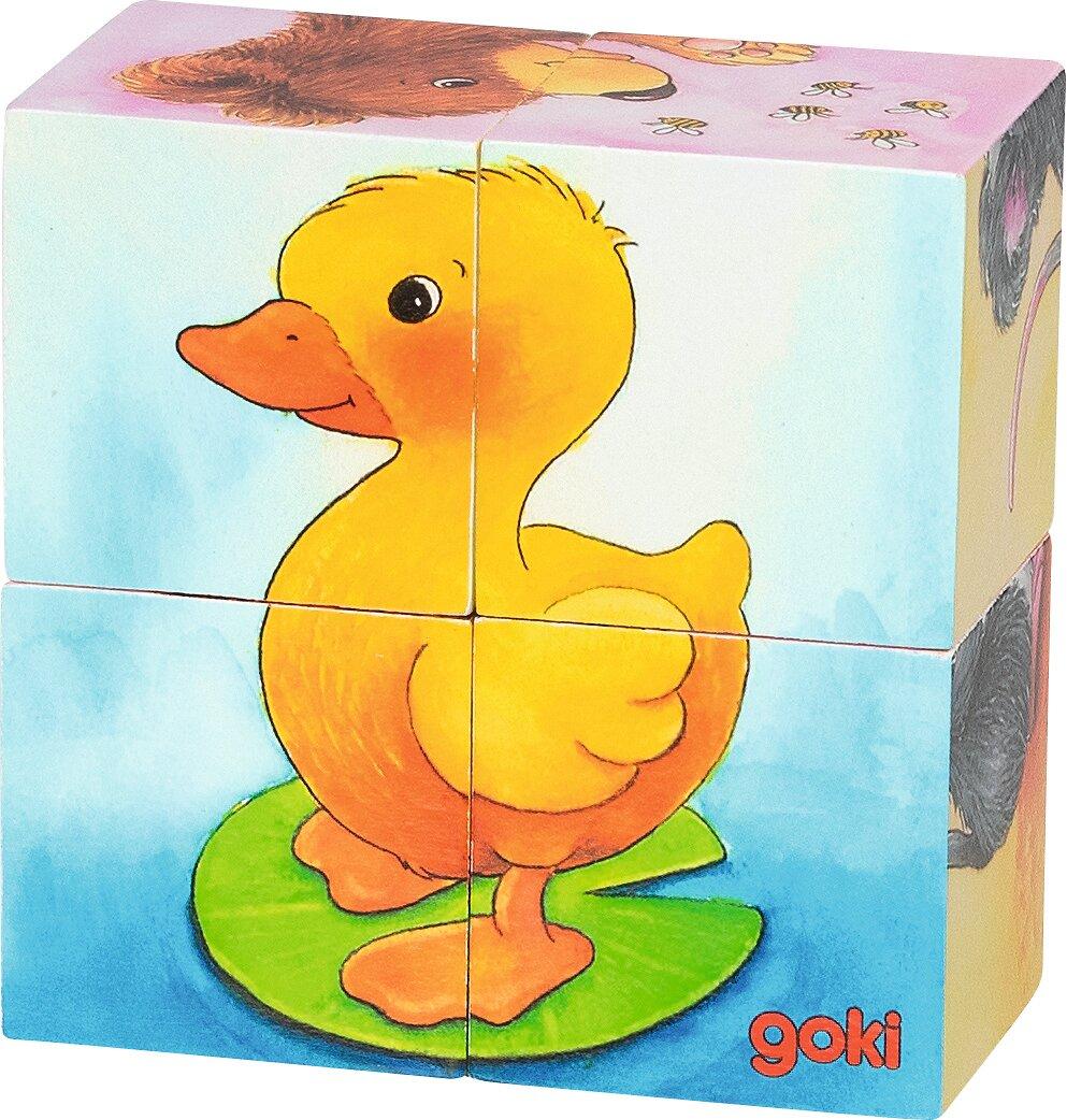 Würfelpuzzle Tierkinder mit Bär und Hund von goki – Nahaufnahme