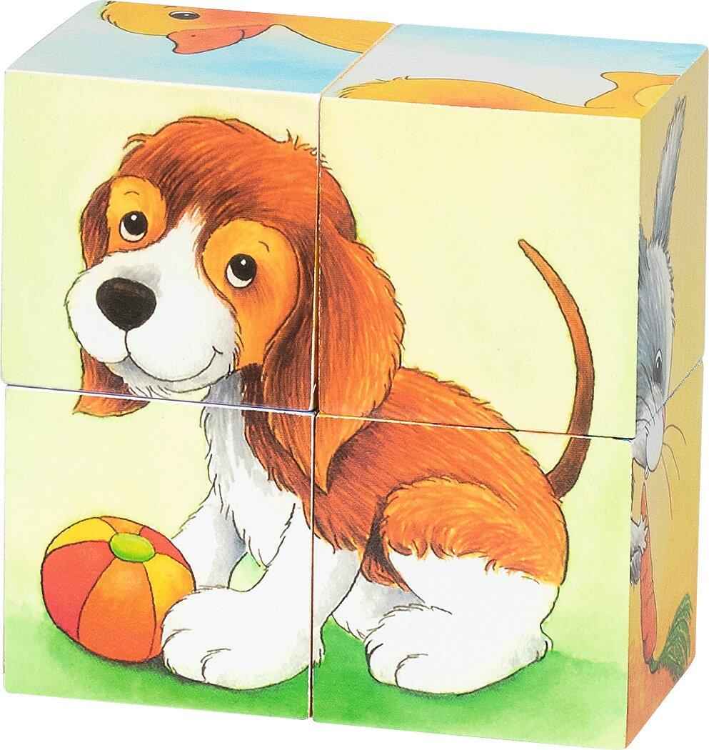 Würfelpuzzle Tierkinder mit Bär und Hund von goki – Seitenansicht