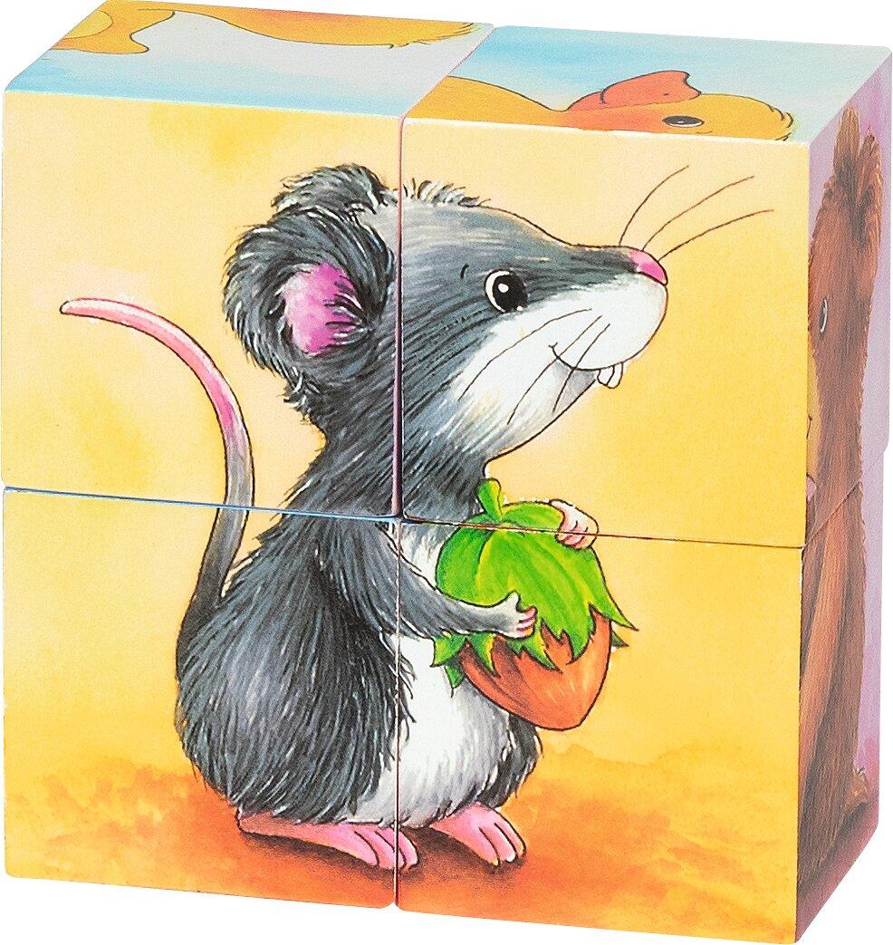 Würfelpuzzle Tierkinder mit Bär und Hund von goki – Gesamtansicht