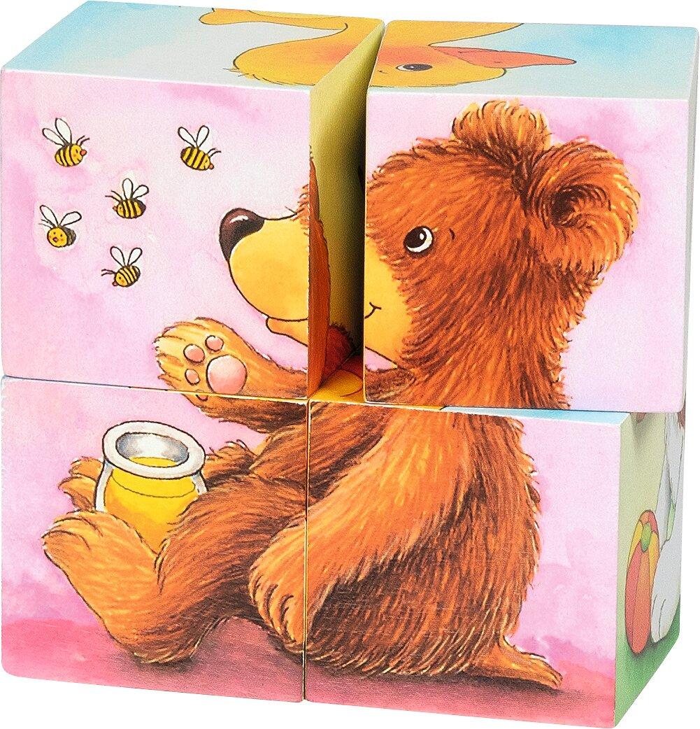 Würfelpuzzle Tierkinder mit Bär und Hund von goki – Rückansicht