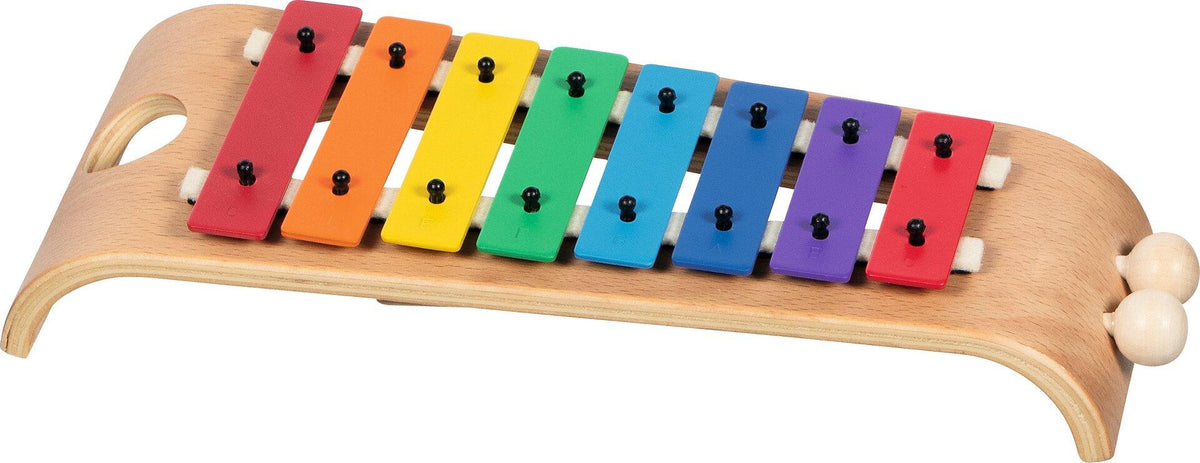 Xylophon 28 cm mit acht Metallplatten und zwei Klöppeln – Ansicht