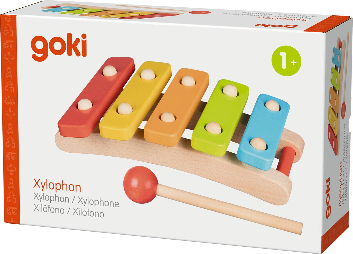 Xylophon mit fünf Tönen und bunten Holzplatten von goki – weitere Ansicht