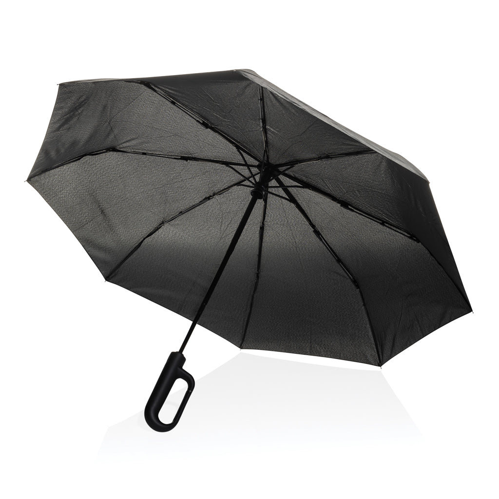 Yara 21“ AWARE™ rPET Regenschirm mit Karabiner – schwarz